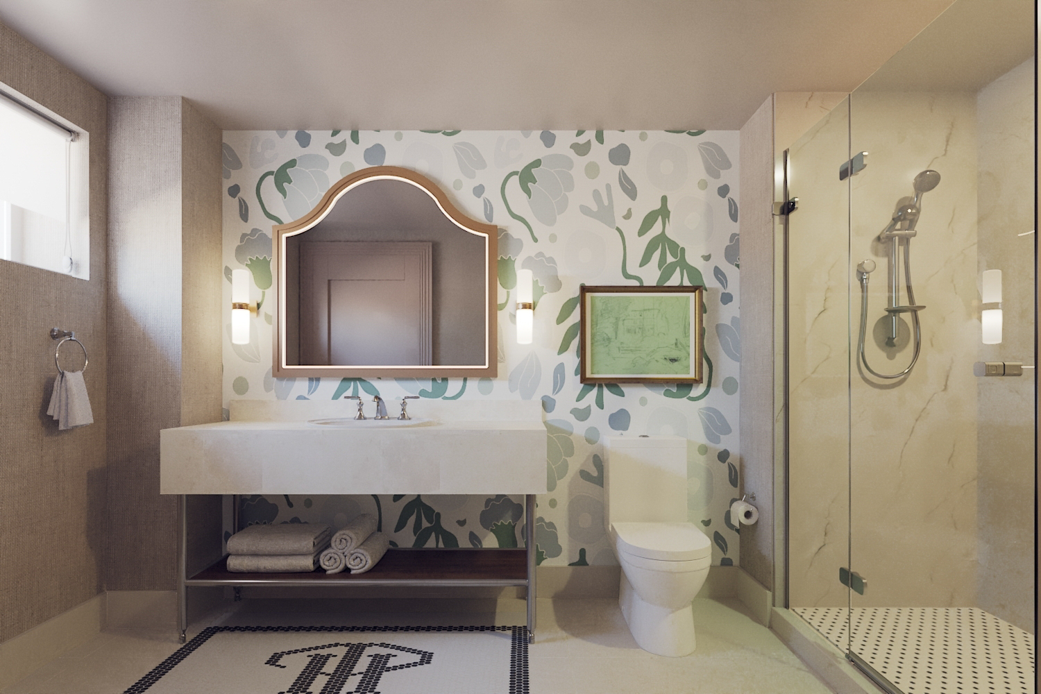 guest room bathroom with sink, toilet and mirror